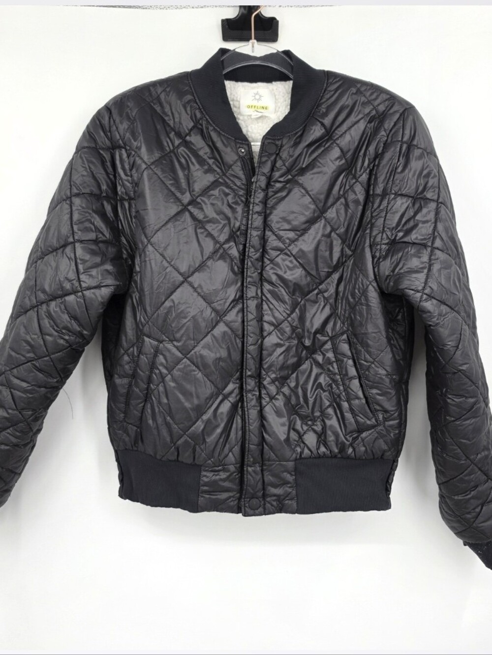 Offline By Aerie Sherpa Lined Puffer Bomber Jacket Medium Black Quilted